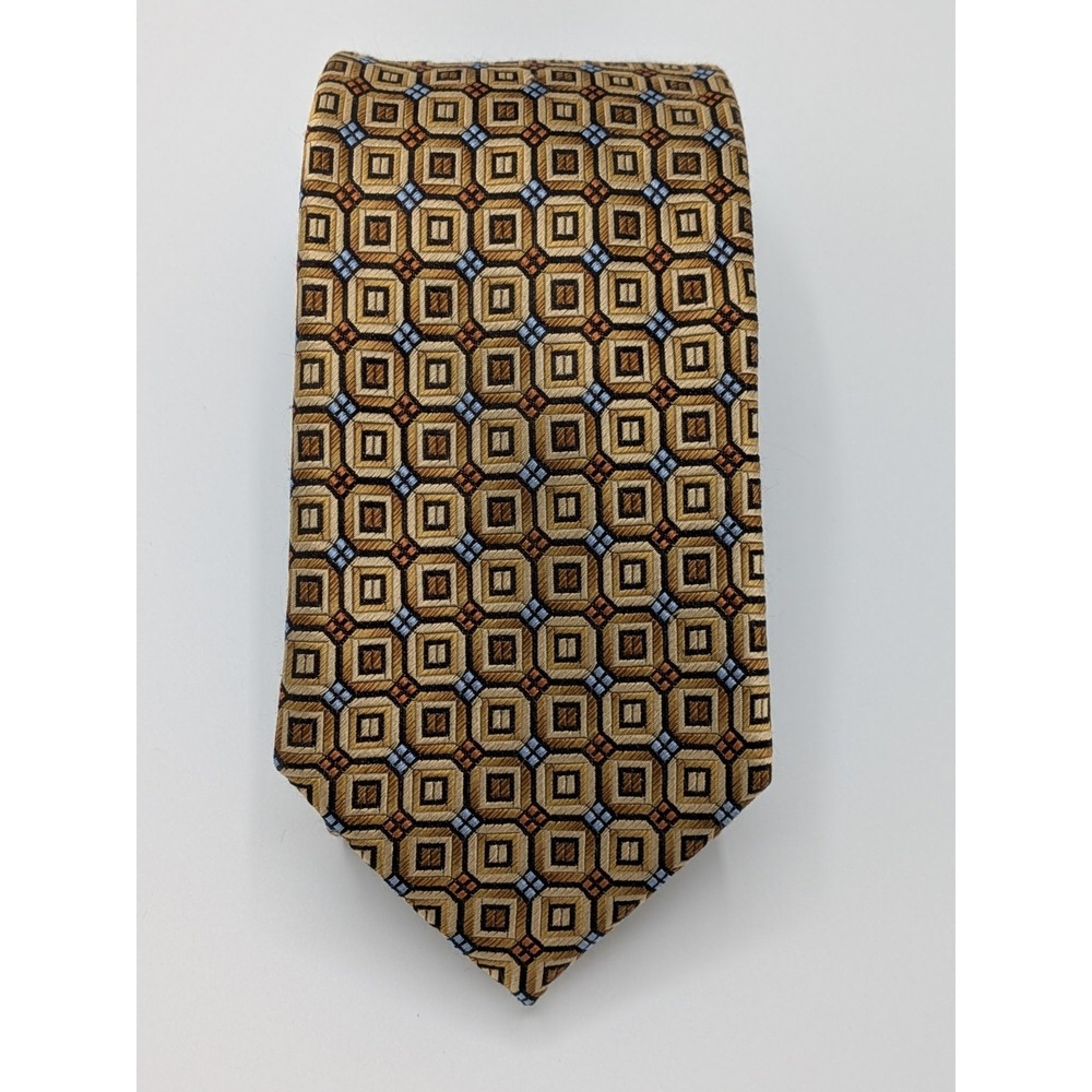 ENRO Platinum Luxury Tie Brown Beige‎ Geometric Pattern Woven Silk Necktie 61"